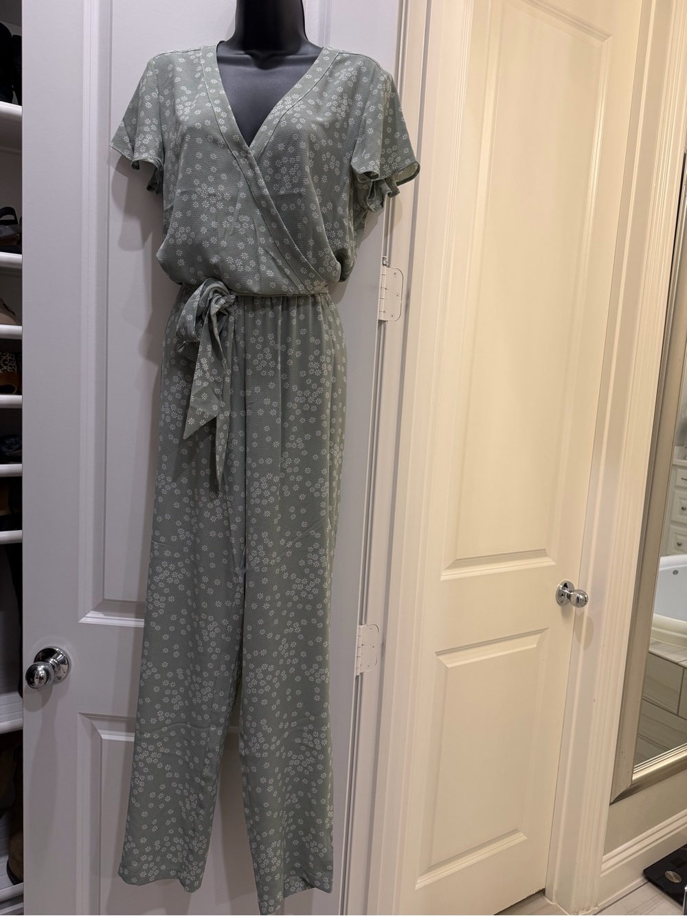 Vince Camuto Sage Green Floral Wrap Jumpsuit